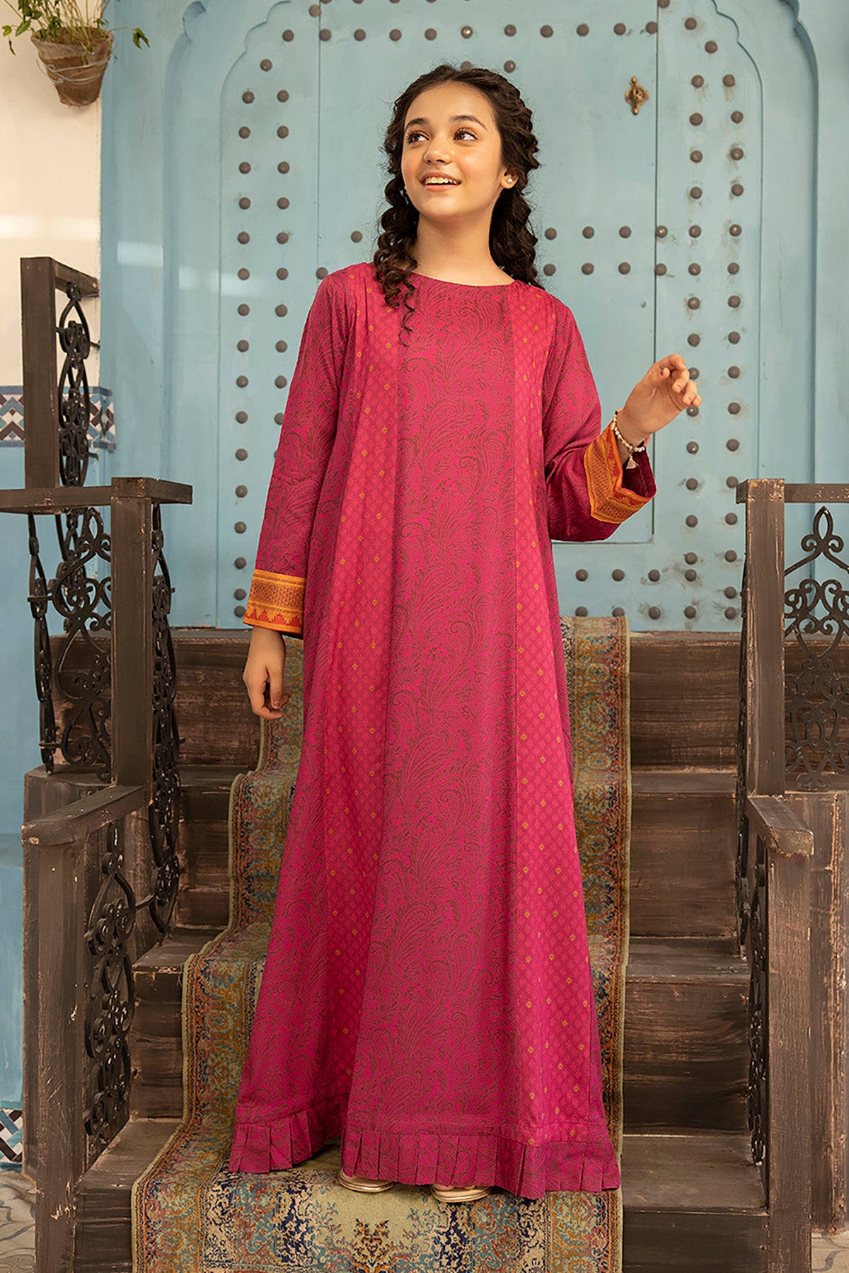 DSW21-70-Frill Detailing Printed Fustaan 1PC