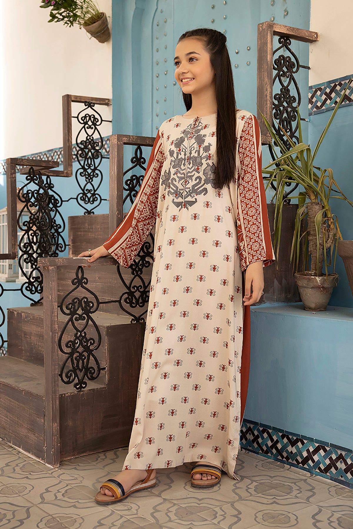 DSW21-72-Printed Embroidered Fustaan 1PC