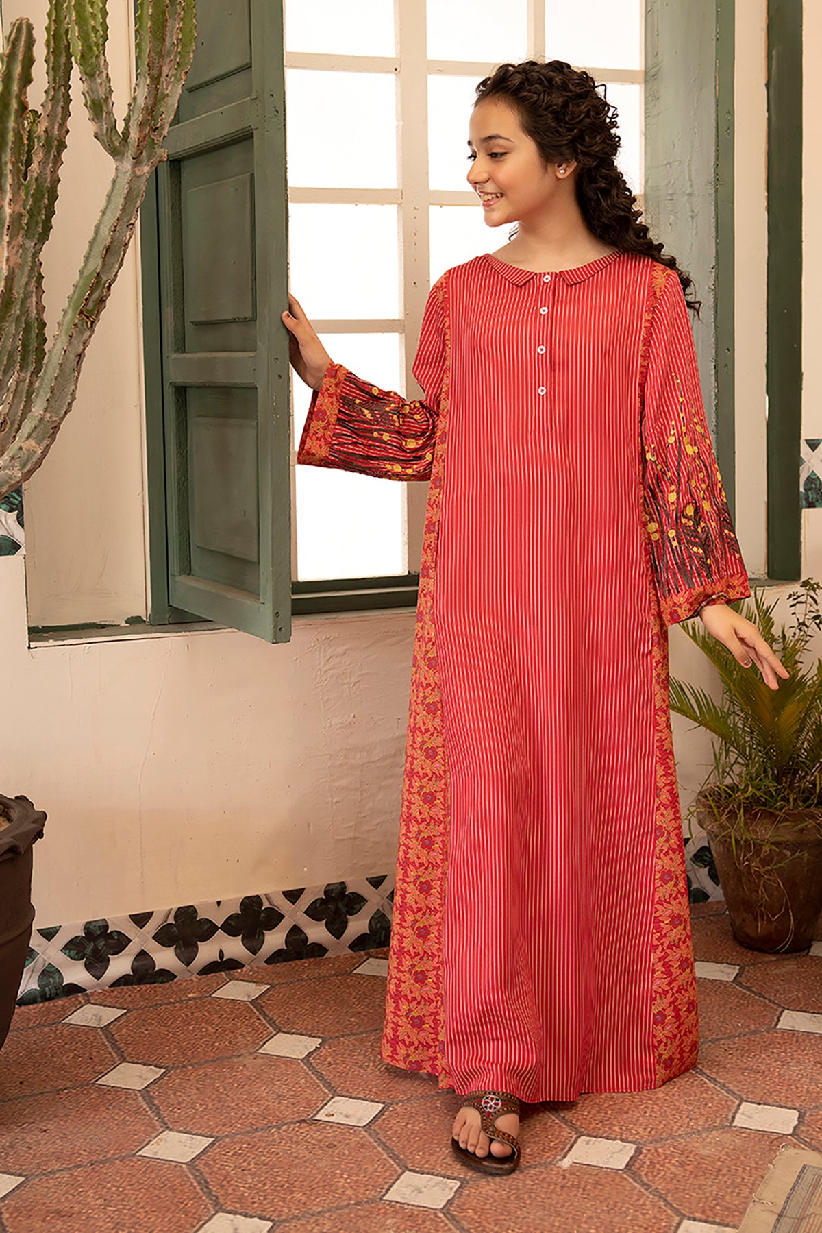 DSW21-73-Placket Detailing Printed Embroidered Fustaan 1PC