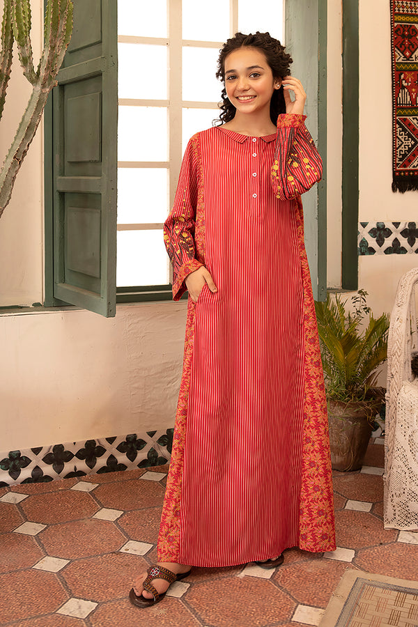 DSW21-73-Placket Detailing Printed Embroidered Fustaan 1PC