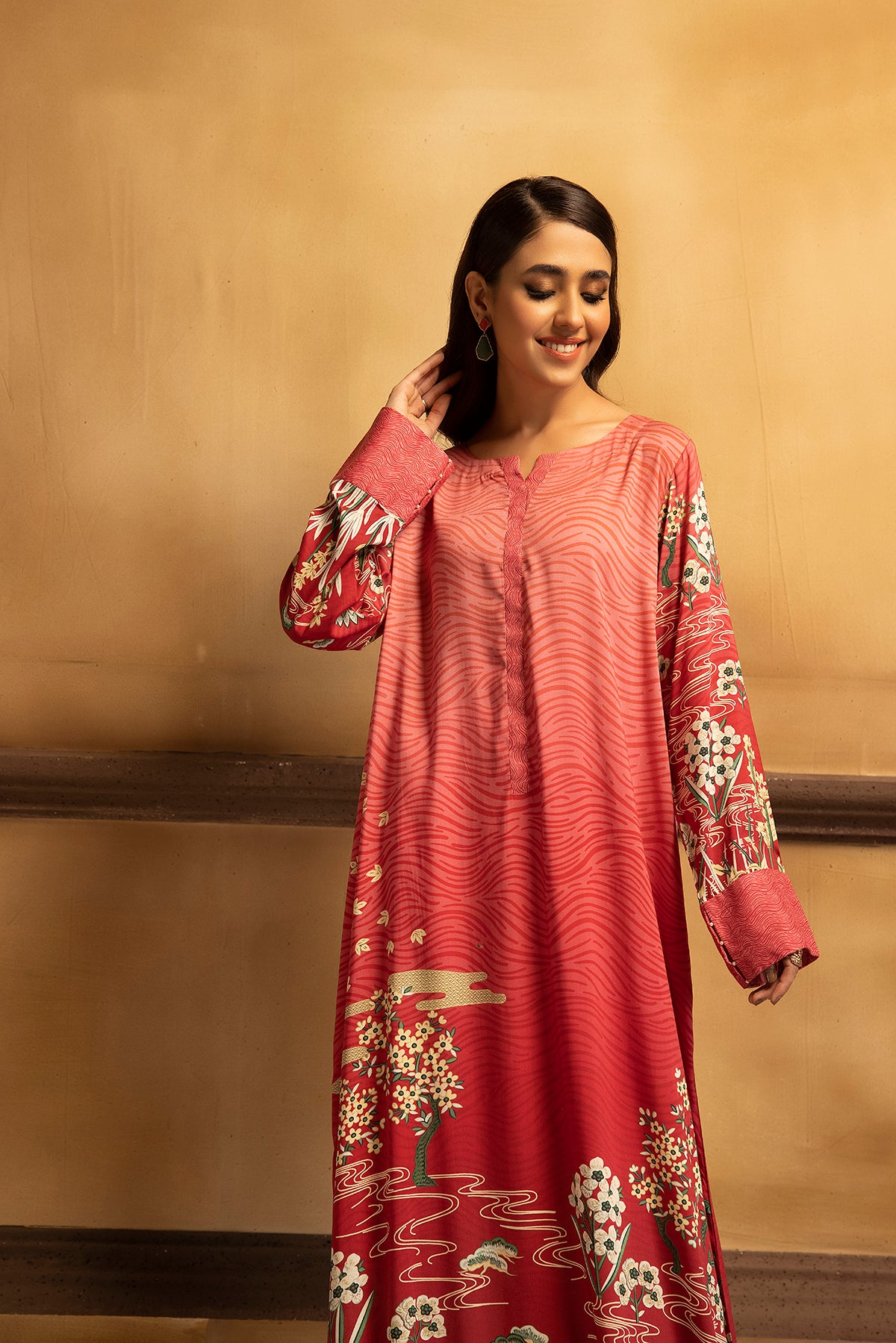 DSW22-10-Placket Detailing Printed Fustaan 1PC