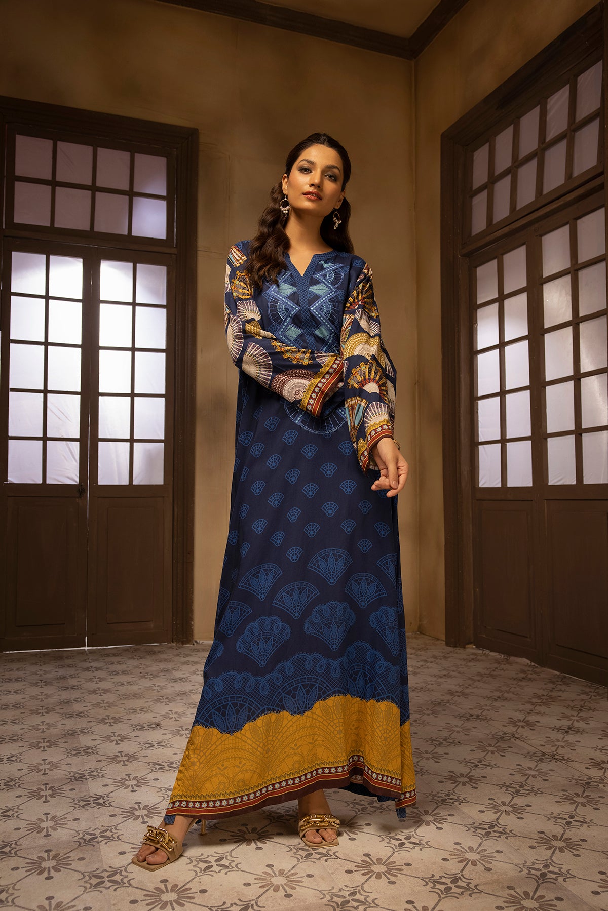 DSW22-12-Printed Embroidered Fustaan 1PC