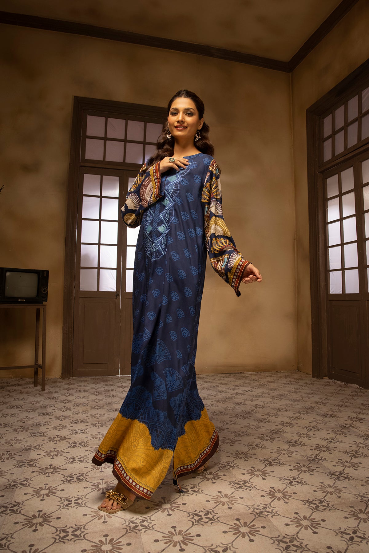 DSW22-12-Printed Embroidered Fustaan 1PC