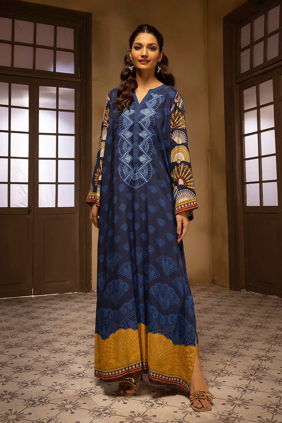 DSW22-12-Printed Embroidered Fustaan 1PC