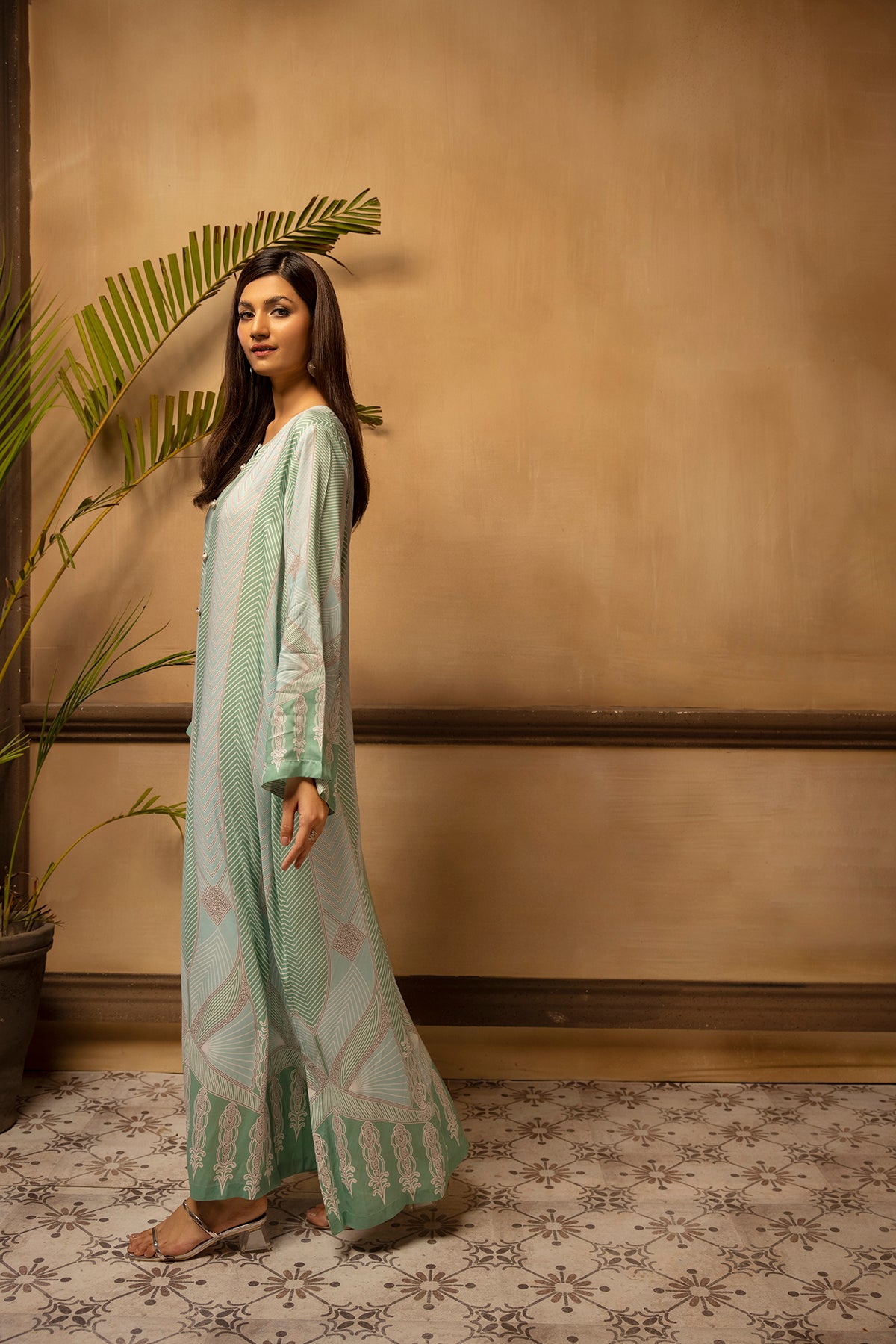 DSW22-23-Pearl Detailing Printed Fustaan 1PC