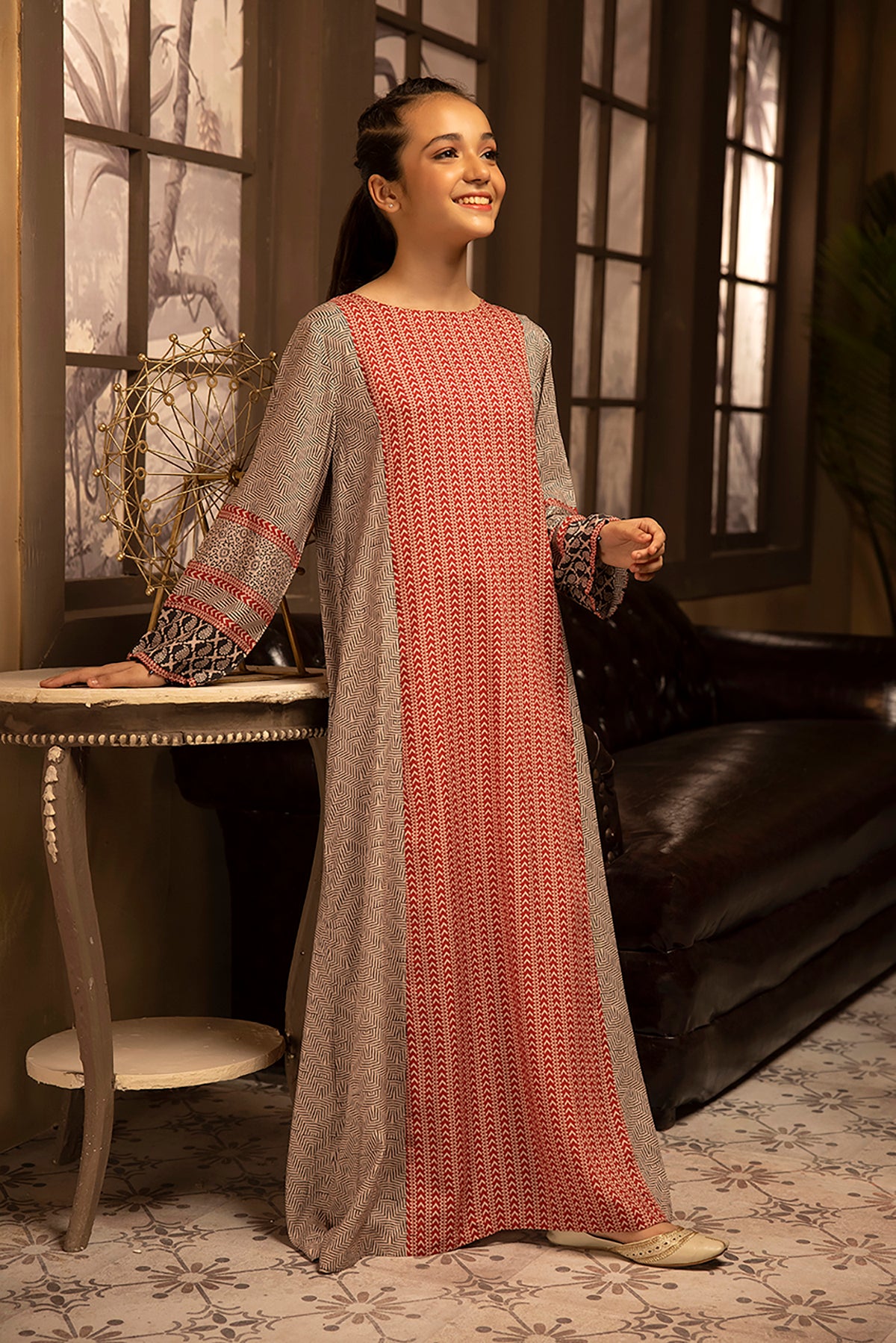 DSW22-26-Printed Paneled Fustaan 1PC