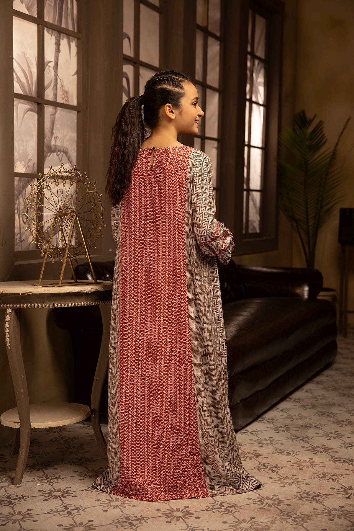 DSW22-26-Printed Paneled Fustaan 1PC