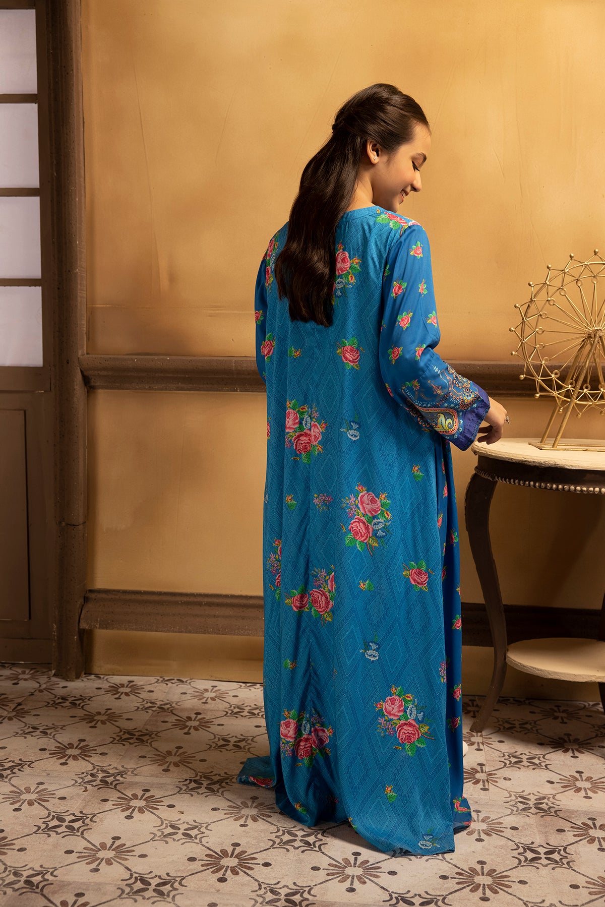 DSW22-32-Pocket Detailing Printed Fustaan 1PC