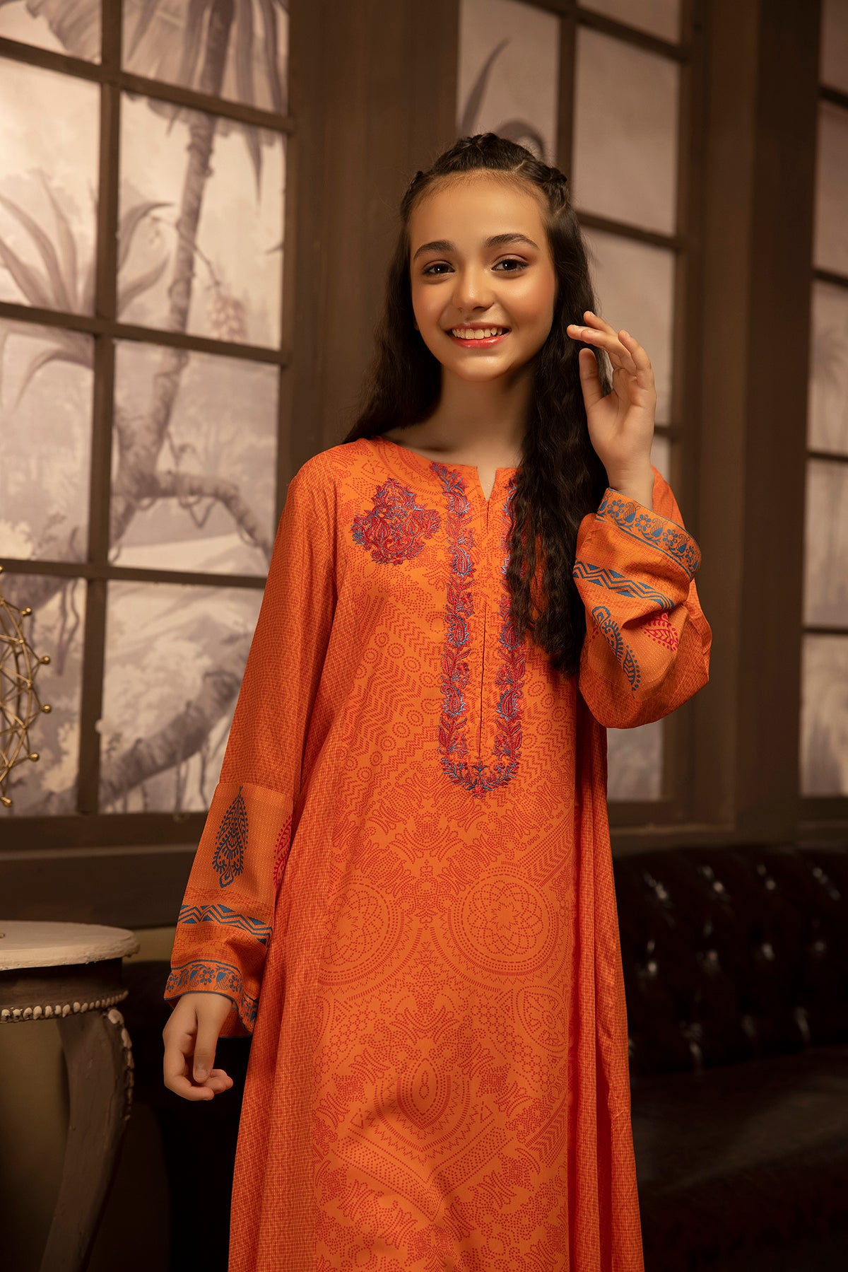 DSW22-36-Printed Embroidered Fustaan 1PC