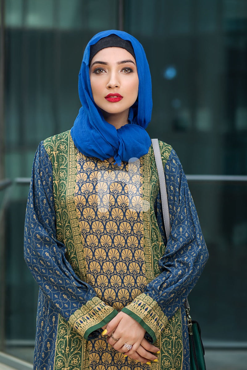 DSW18-11 Blue Digital Printed Stitched Lawn Jalabiya - 1PC - Nishat Linen UAE