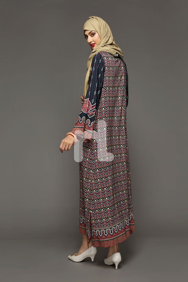 DW18-03 Brown Printed Stitched Cotton Modal Jalabiya - 1PC - Nishat Linen UAE