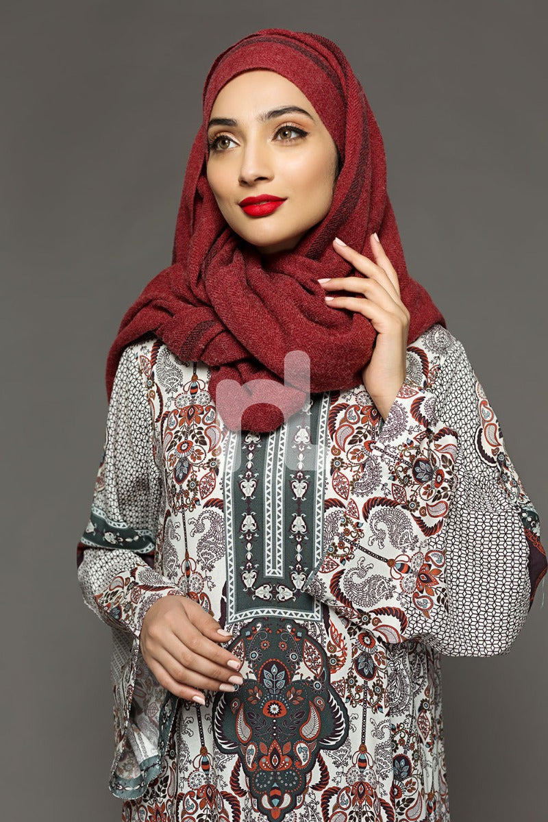 DW18-04 Beige Printed Stitched Cotton Modal Jalabiya - 1PC - Nishat Linen UAE