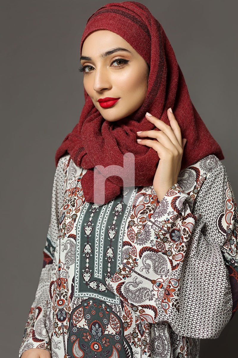 DW18-04 Beige Printed Stitched Cotton Modal Jalabiya - 1PC - Nishat Linen UAE