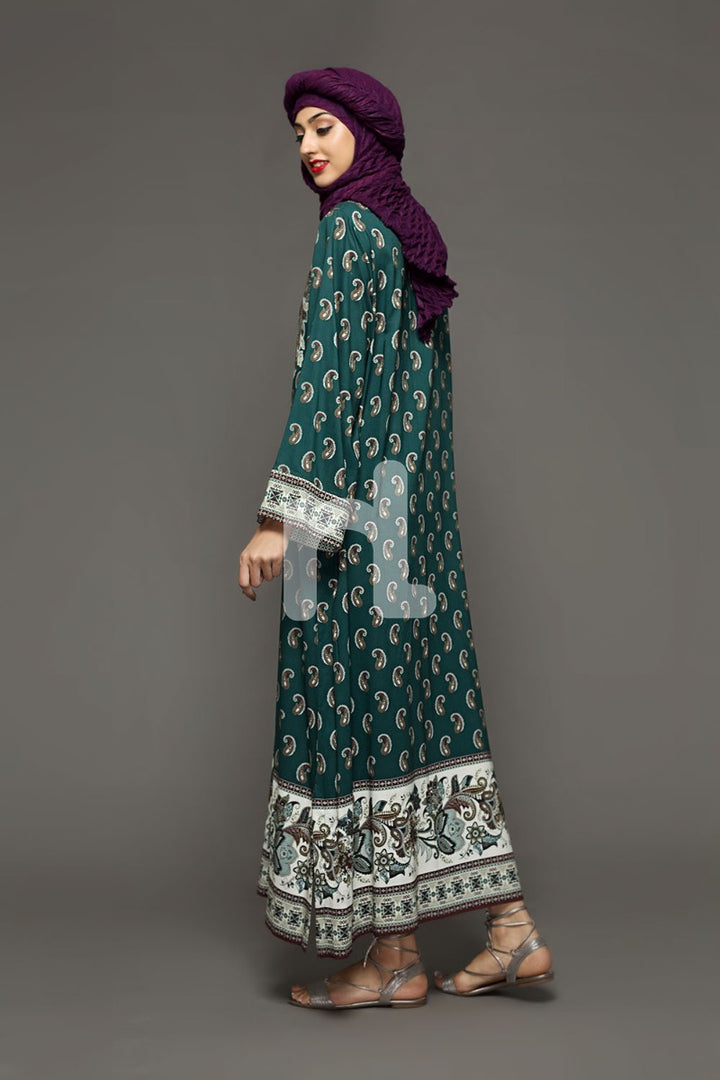 DW18-05 Green Printed Stitched Cotton Modal Jalabiya - 1PC - Nishat Linen UAE