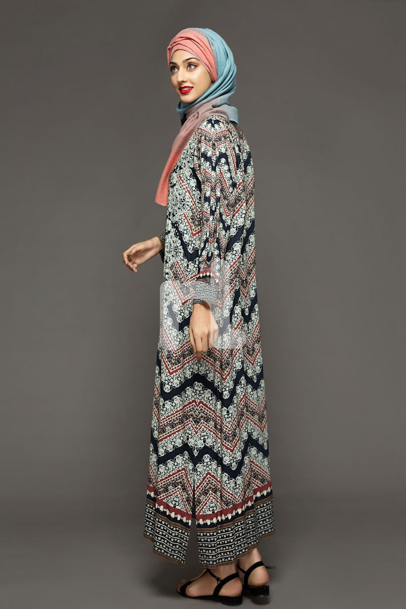 DW18-06 Black Digital Printed Stitched Cotton Modal Jalabiya - 1PC - Nishat Linen UAE