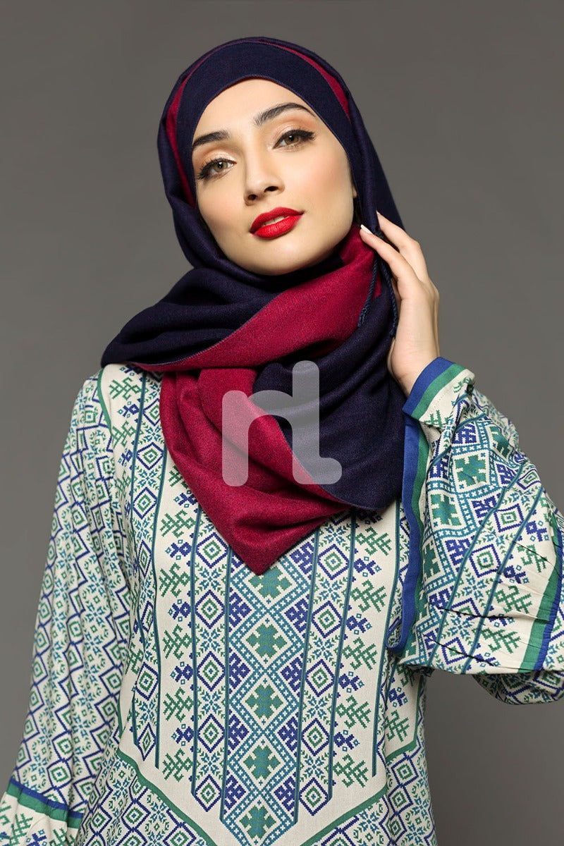 DW18-08 Blue Printed Stitched Cotton Modal Jalabiya - 1PC - Nishat Linen UAE