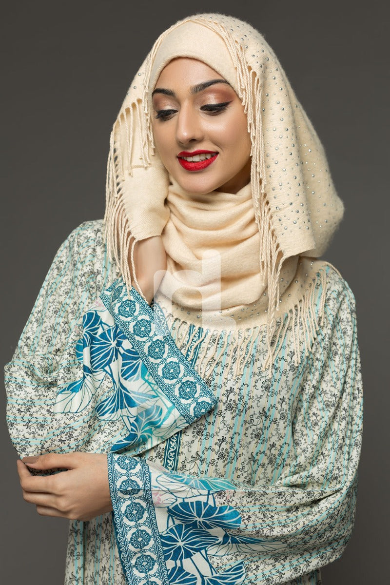 DW18-15 Blue Printed Stitched Cotton Modal Jalabiya - 1PC - Nishat Linen UAE