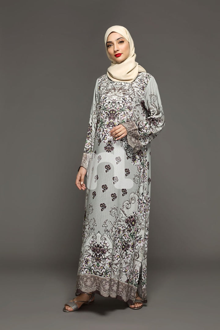 DW18-16 Grey Digital Printed Stitched Cotton Modal Jalabiya - 1PC - Nishat Linen UAE