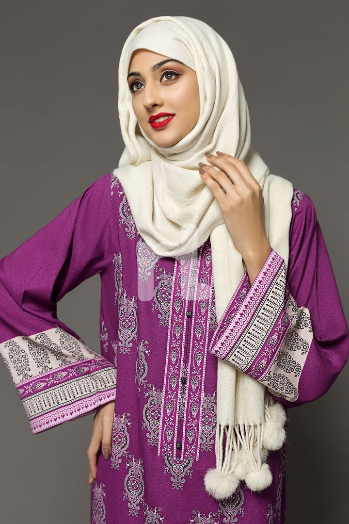 DW18-21 Pink Digital Printed Stitched Cotton Modal Jalabiya - 1PC - Nishat Linen UAE