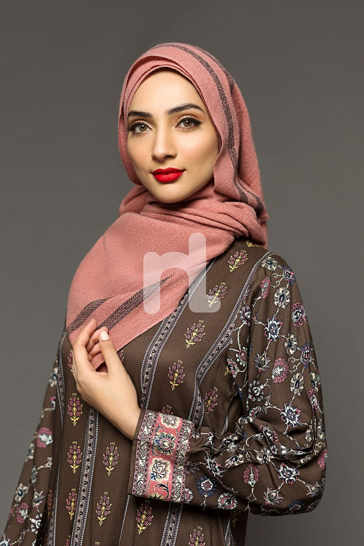 DW18-28 Brown Digital Printed Stitched Cotton Modal Jalabiya - 1PC - Nishat Linen UAE