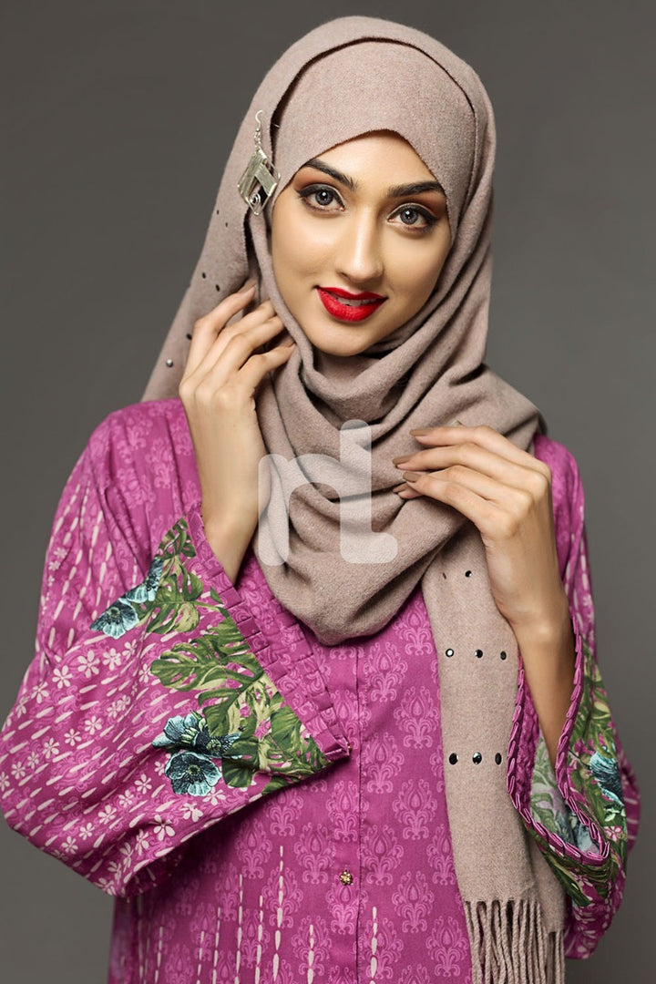 DW18-32 Pink Digital Printed Stitched Cotton Modal Jalabiya - 1PC - Nishat Linen UAE