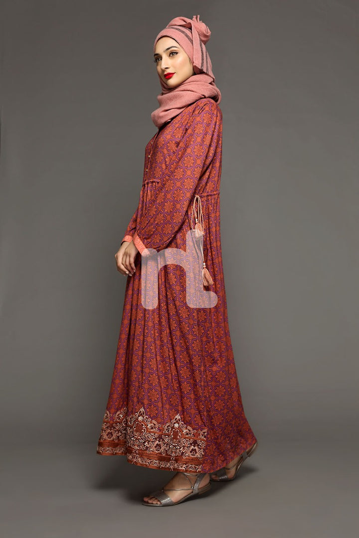 DW18-33 Orange Digital Printed Stitched Cotton Modal Jalabiya - 1PC - Nishat Linen UAE