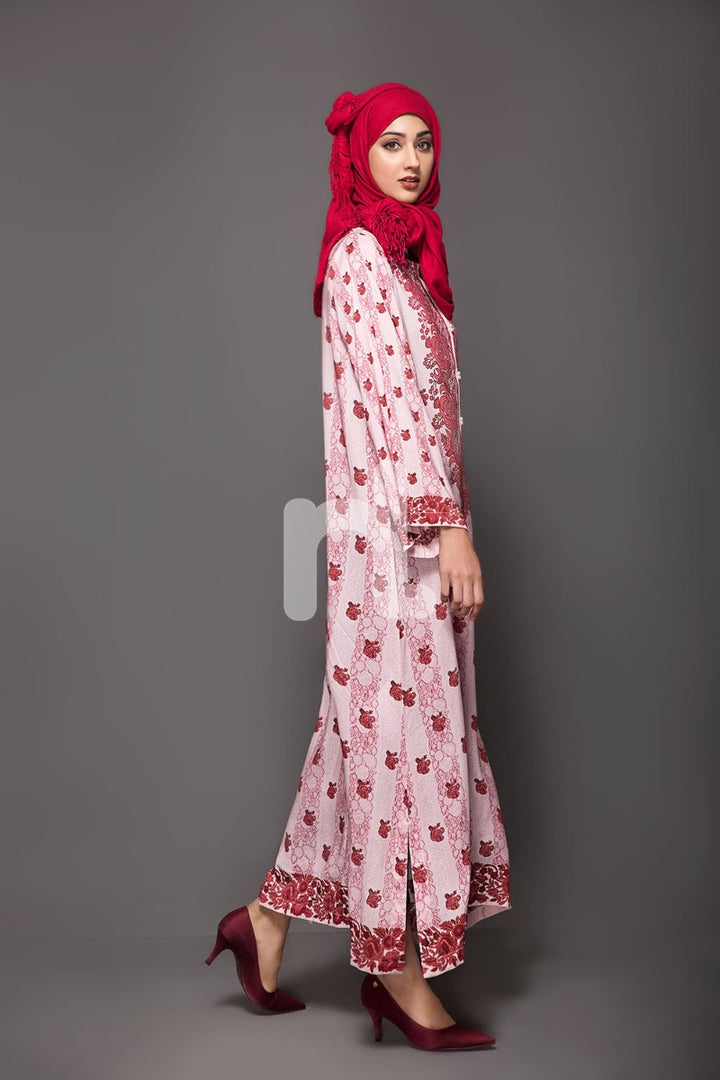 DW18-35 Pink Printed Stitched Cotton Modal Jalabiya - 1PC - Nishat Linen UAE