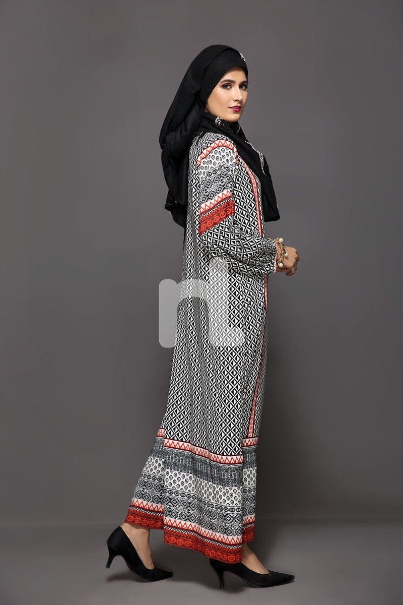 DW18-37 Black Blue Digital Printed Stitched Cotton Modal Jalabiya - 1PC - Nishat Linen UAE