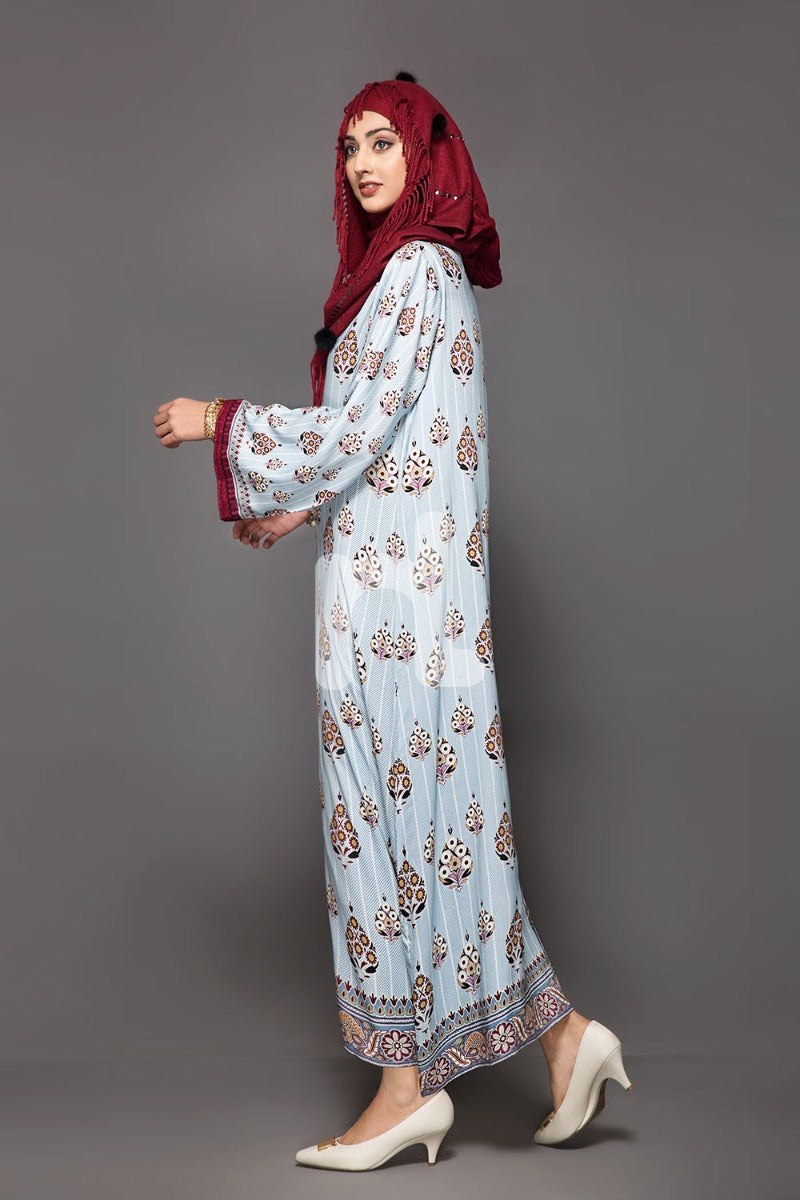 DW18-45 Blue Digital Printed Stitched Cotton Modal Jalabiya - 1PC - Nishat Linen UAE