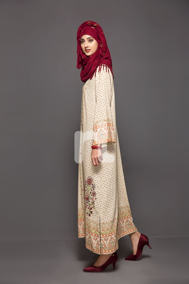 DW18-47 Beige Digital Printed Stitched Cotton Modal Jalabiya - 1PC - Nishat Linen UAE