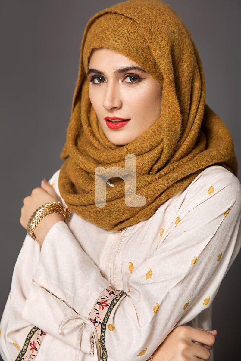 DW18-53 Beige Printed Stitched Cotton Modal Jalabiya - 1PC - Nishat Linen UAE