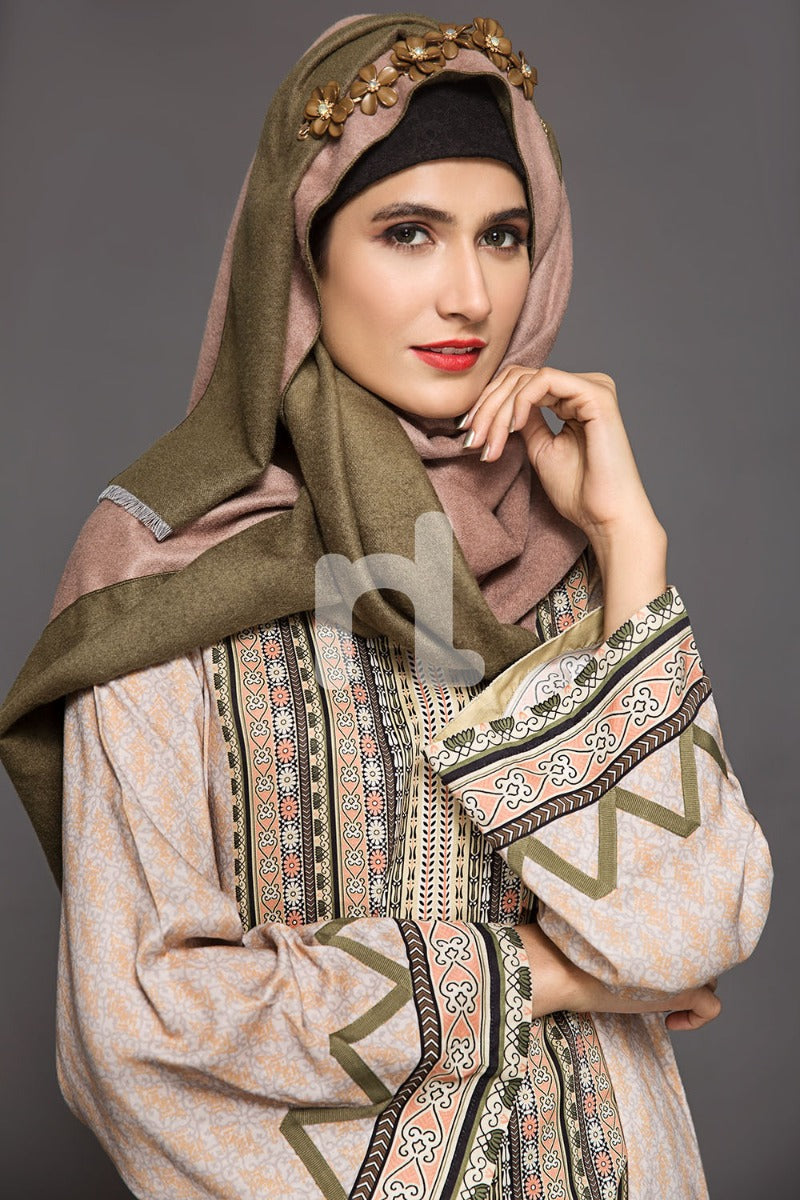 DW18-60 Beige Digital Printed Stitched Cotton Modal Jalabiya - 1PC - Nishat Linen UAE