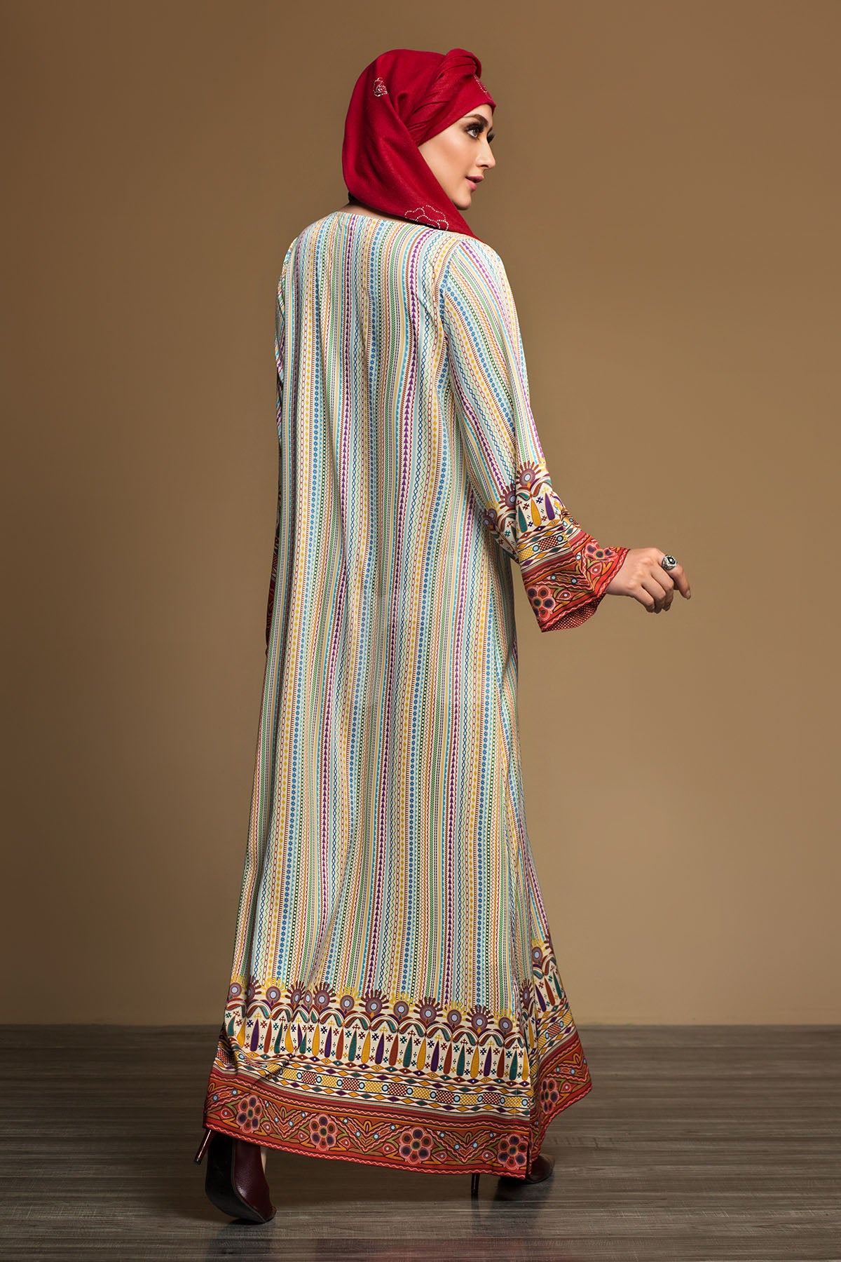 DW19-20 White Printed Stitched Jalabiya - 1PC - Nishat Linen UAE