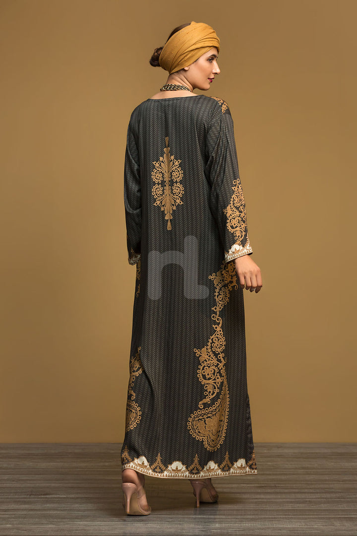 DW19-30 Black Printed Stitched Jalabiya - 1PC - Nishat Linen UAE