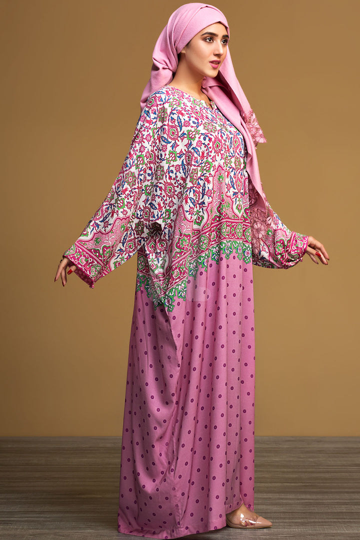 DW19-36 Pink Printed Stitched Jalabiya - 1PC - Nishat Linen UAE
