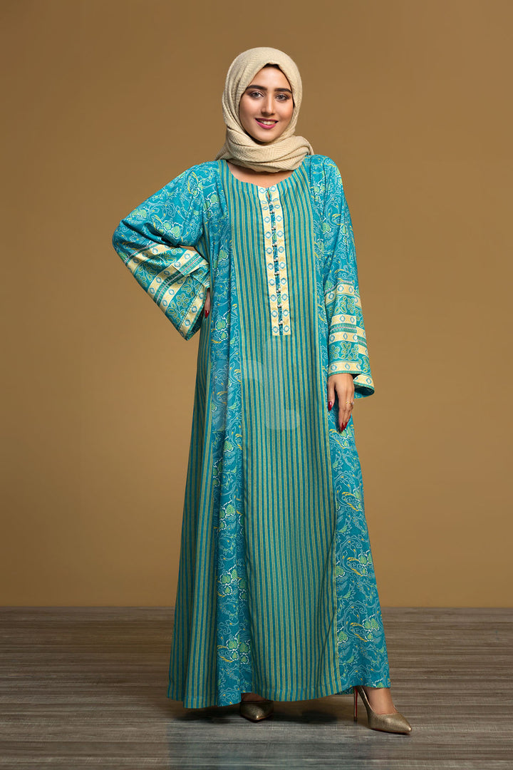 DW19-41 Green Printed Stitched Jalabiya – 1PC - Nishat Linen UAE
