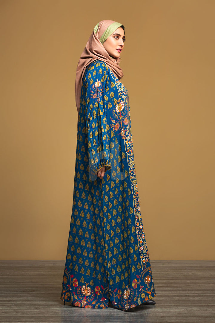 DW19-45 Blue Printed Stitched Jalabiya – 1PC - Nishat Linen UAE