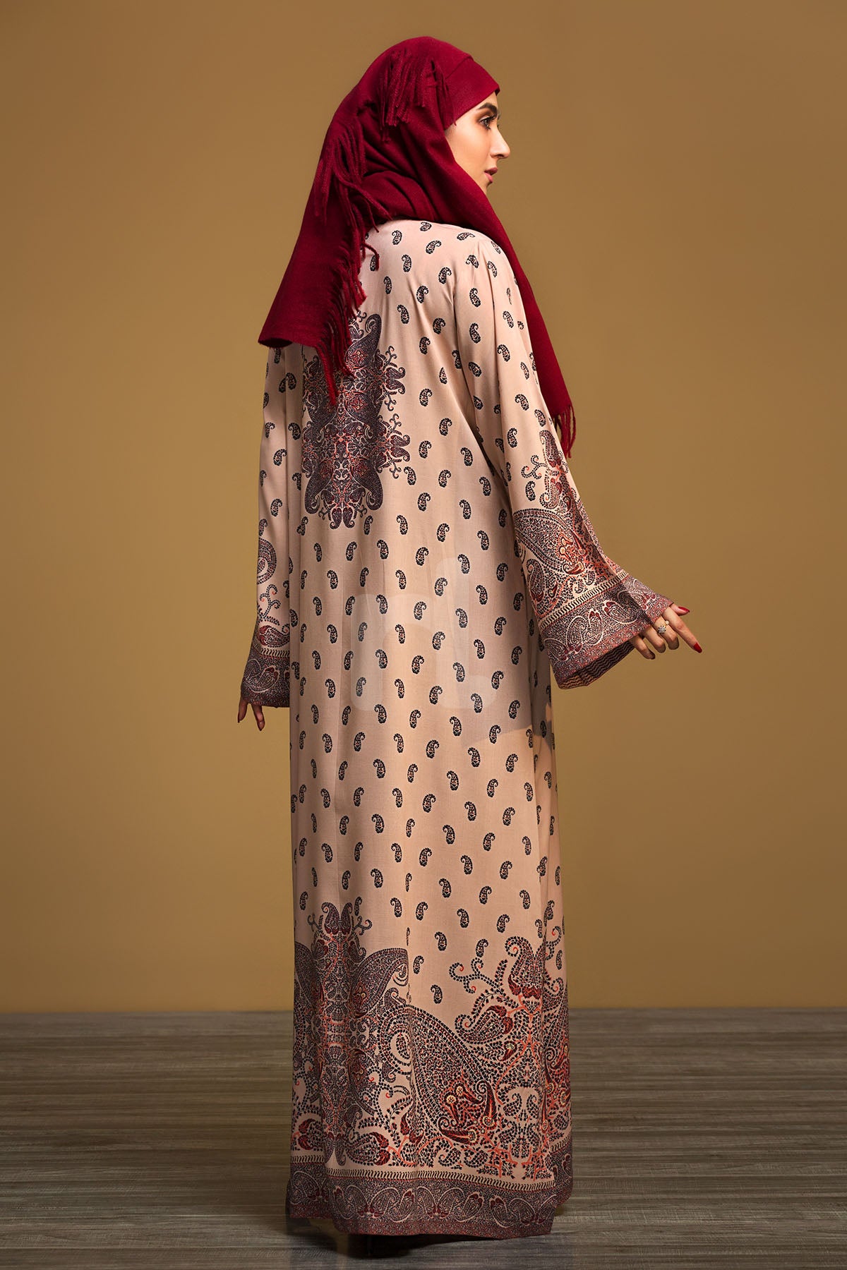 DW19-48 Peach Printed Stitched Jalabiya - 1PC - Nishat Linen UAE