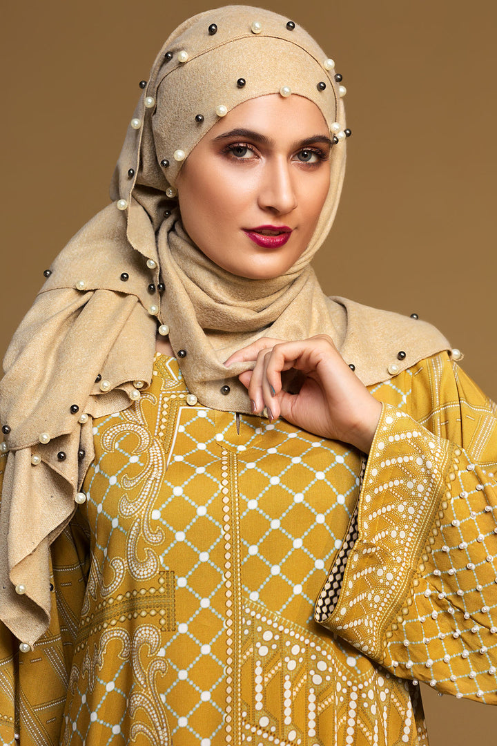 DW19-49 Mustard Printed Stitched Jalabiya – 1PC - Nishat Linen UAE