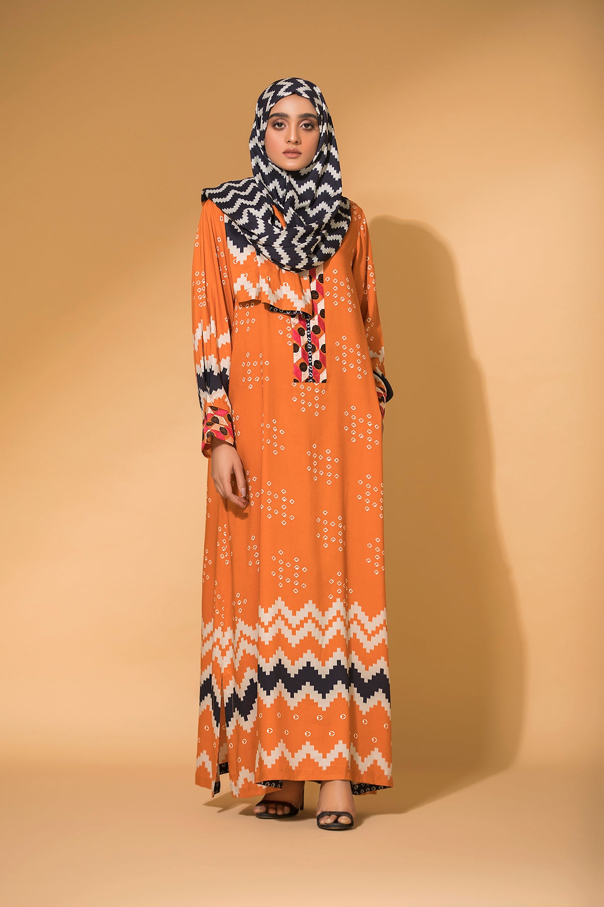 DW20-06 Digital Printed Embroidered Linen Stitched Fustaan with Sheilas & Mask - 2PC