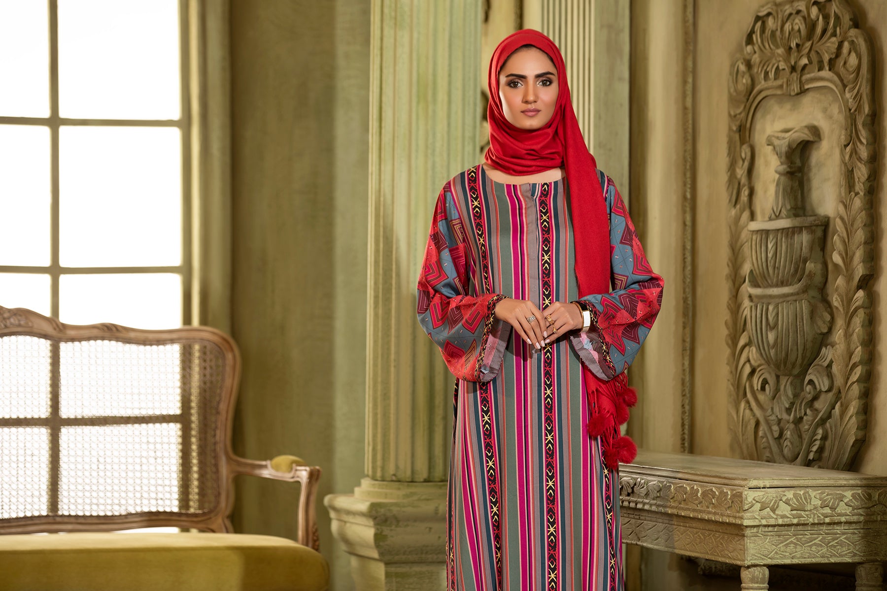 DW20-08 Digital Printed Linen Stitched Fustaan with Mask  1PC