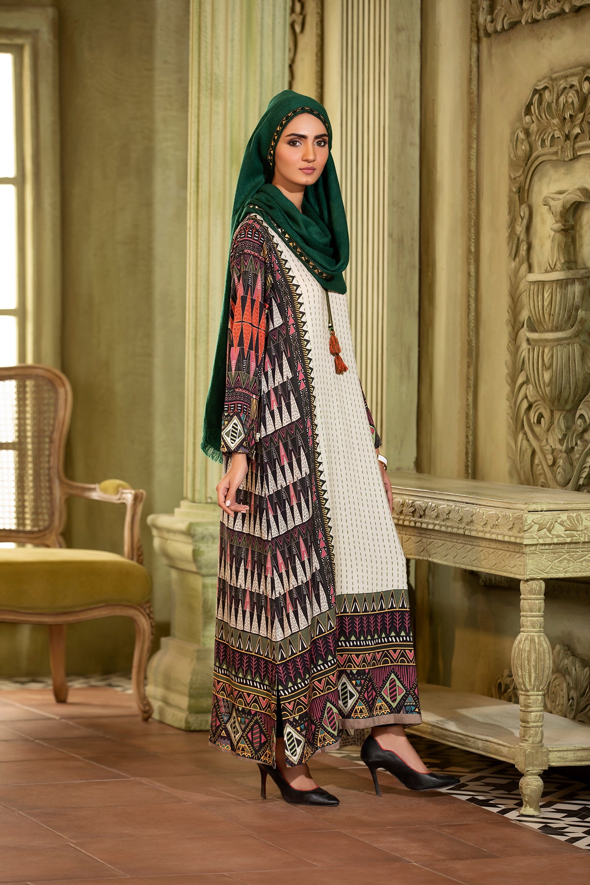 DW20-11 Digital Printed Linen Stitched Fustaan with Mask  1PC