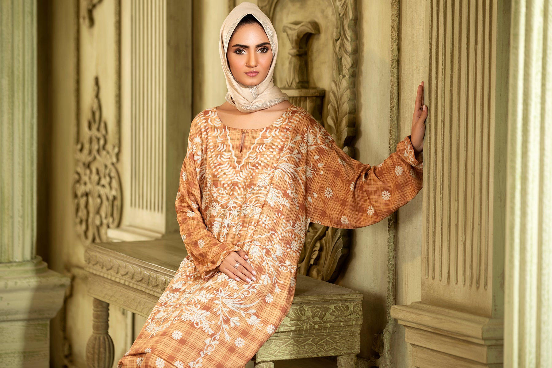 DW20-12 Digital Printed Linen Stitched Fustaan with Mask  1PC