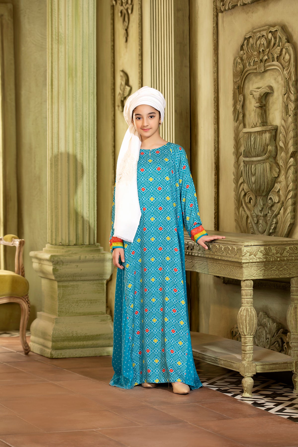 DW20-20 Printed Stitched Fustaan for Kids - 1PC