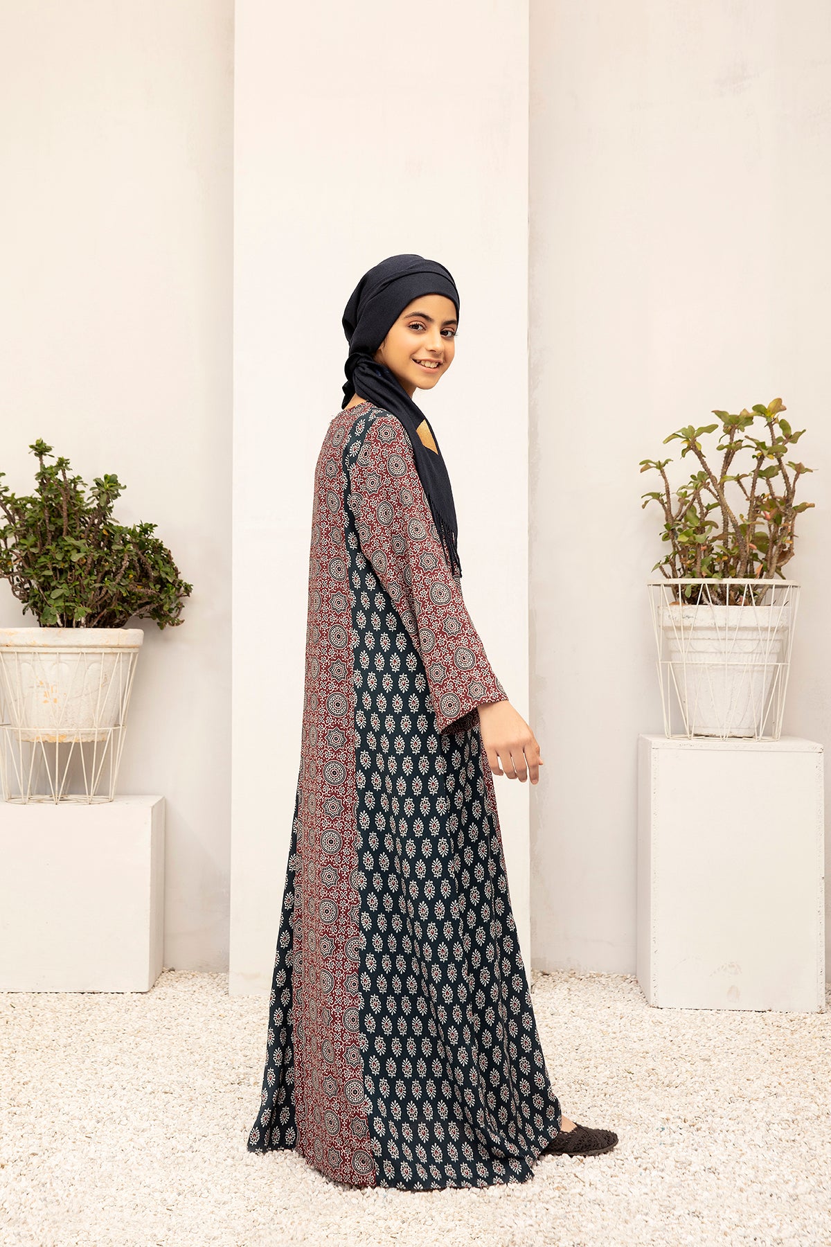 DW20-35 Digital Printed Stitched Fustaan for Kids with Mask 1PC