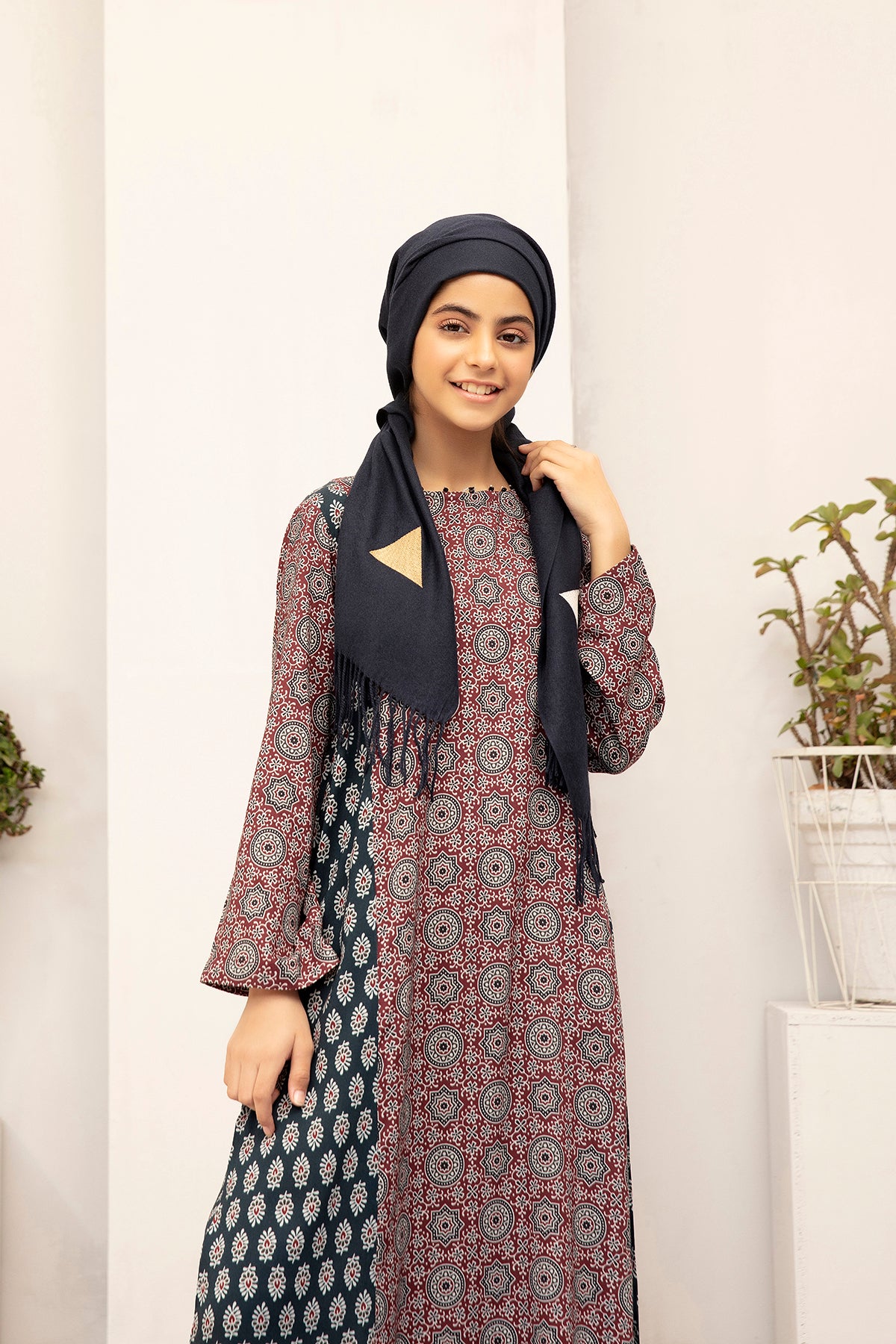 DW20-35 Digital Printed Stitched Fustaan for Kids with Mask 1PC