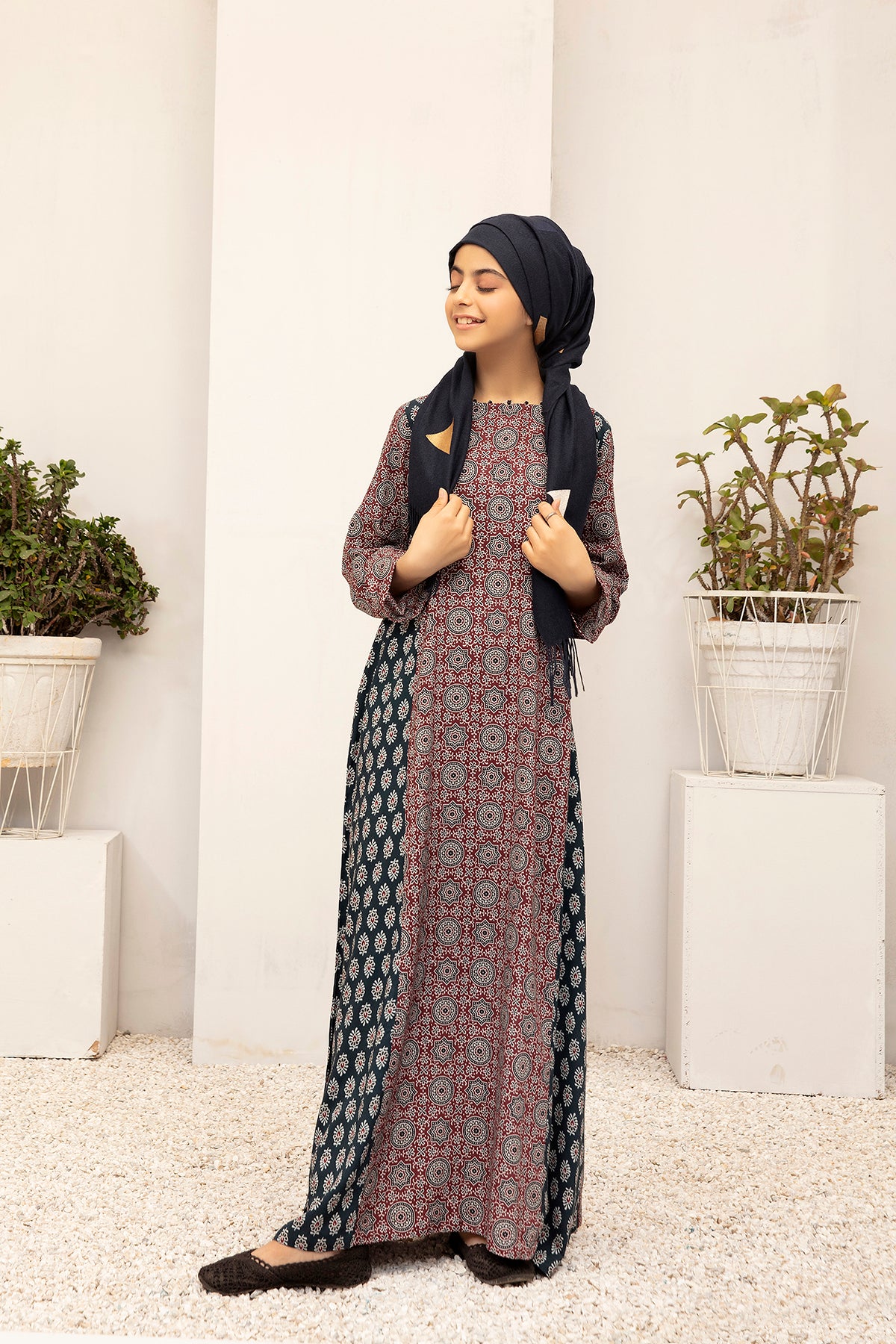 DW20-35 Digital Printed Stitched Fustaan for Kids with Mask 1PC