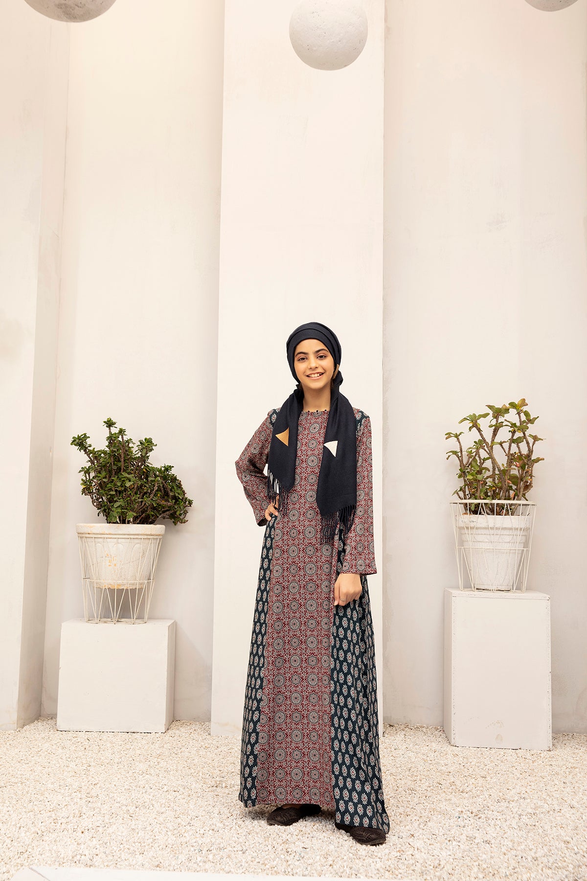 DW20-35 Digital Printed Stitched Fustaan for Kids with Mask 1PC