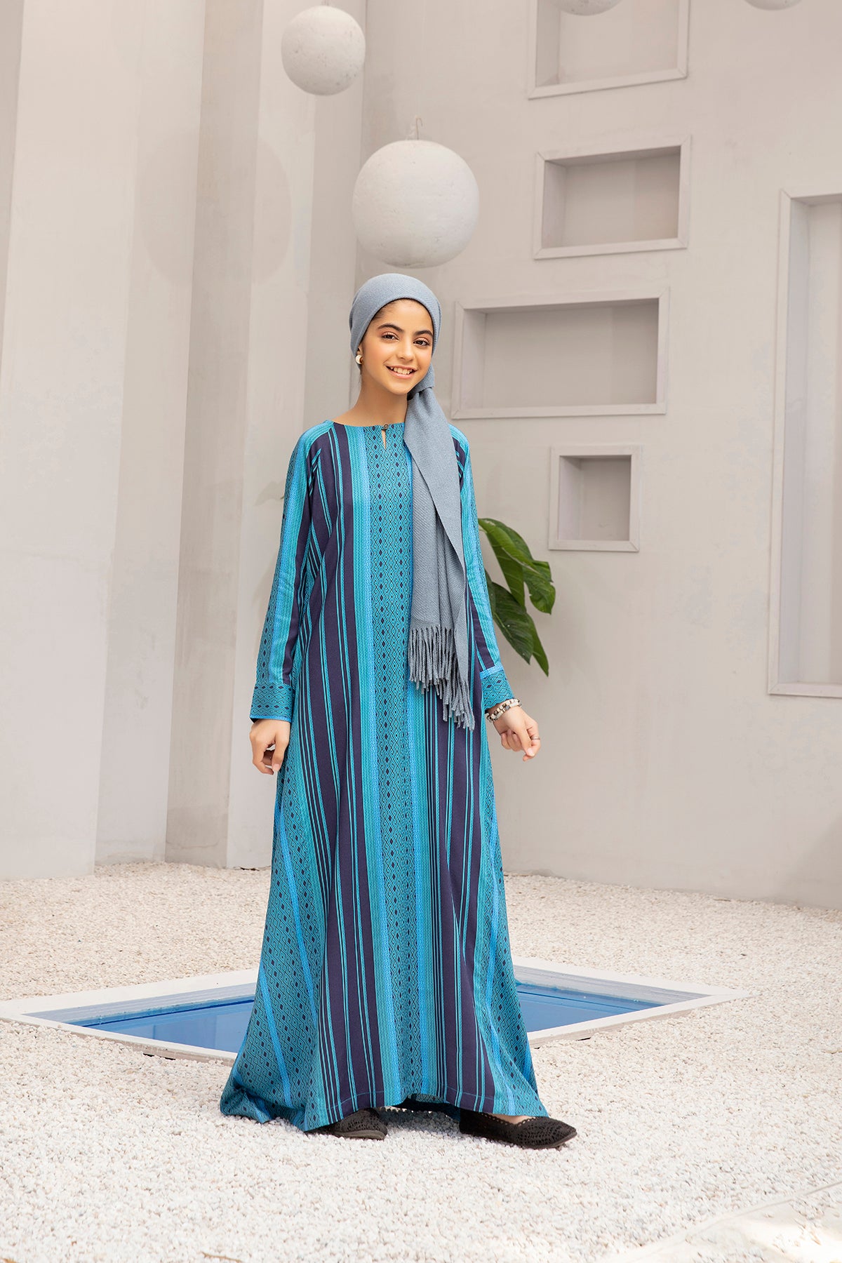 DW20-39 Digital Printed Stitched Fustaan for Kids with Mask - 1PC