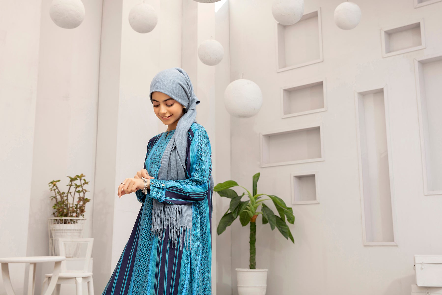 DW20-39 Digital Printed Stitched Fustaan for Kids with Mask - 1PC